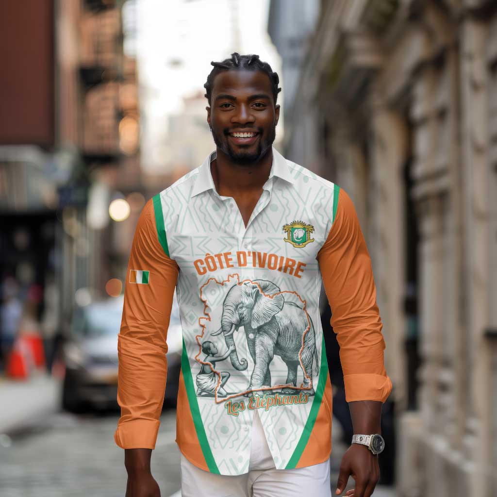 Custom Ivory Coast Football Long Sleeve Button Shirt 2026 Cote d'Ivoire Les Elephants White Version - African Pride