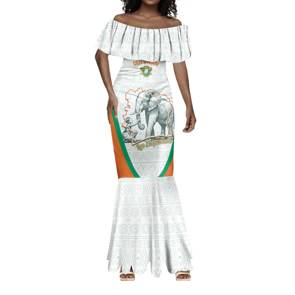 Custom Ivory Coast Football Mermaid Dress 2026 Cote d'Ivoire Les Elephants White Version LT14