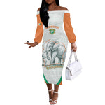 Custom Ivory Coast Football Off The Shoulder Long Sleeve Dress 2026 Cote d'Ivoire Les Elephants White Version - African Pride