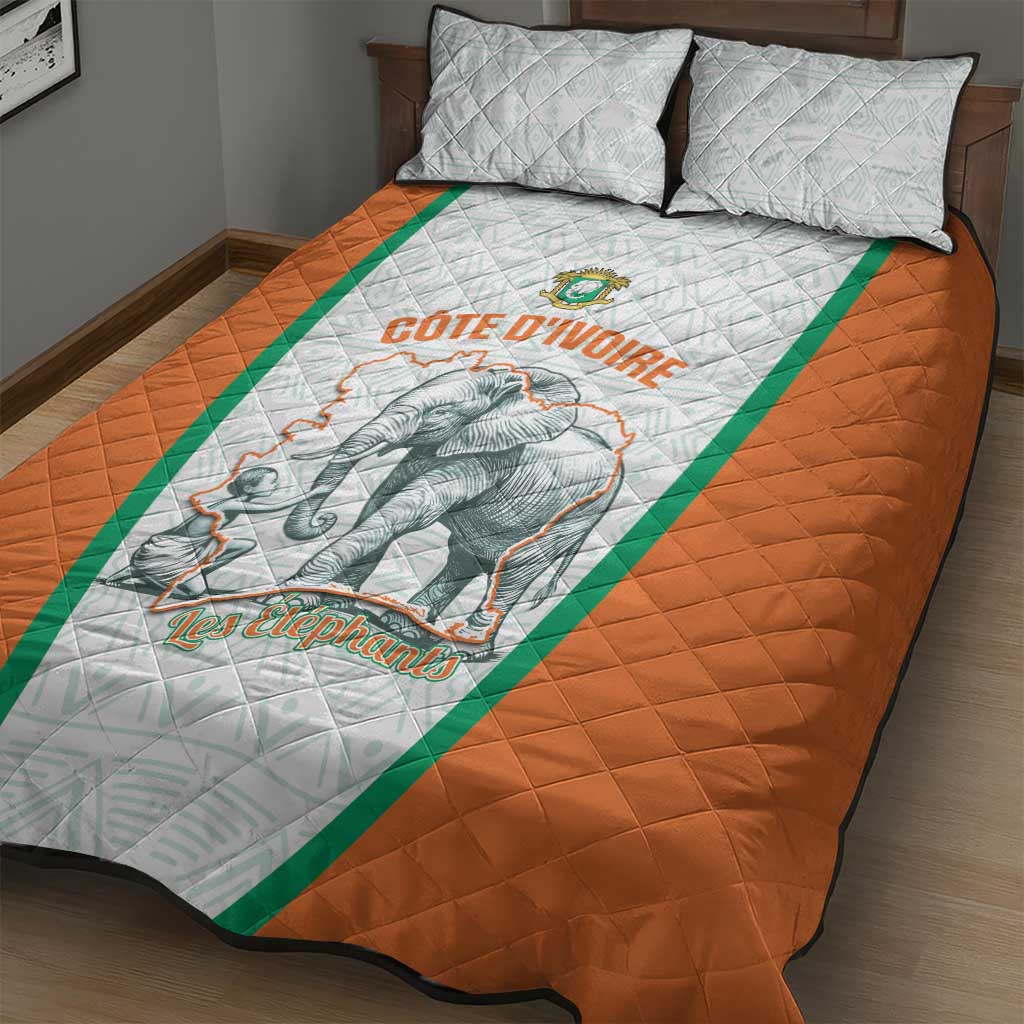 Ivory Coast Football Quilt Bed Set 2026 Cote d'Ivoire Les Elephants White Version - African Pride