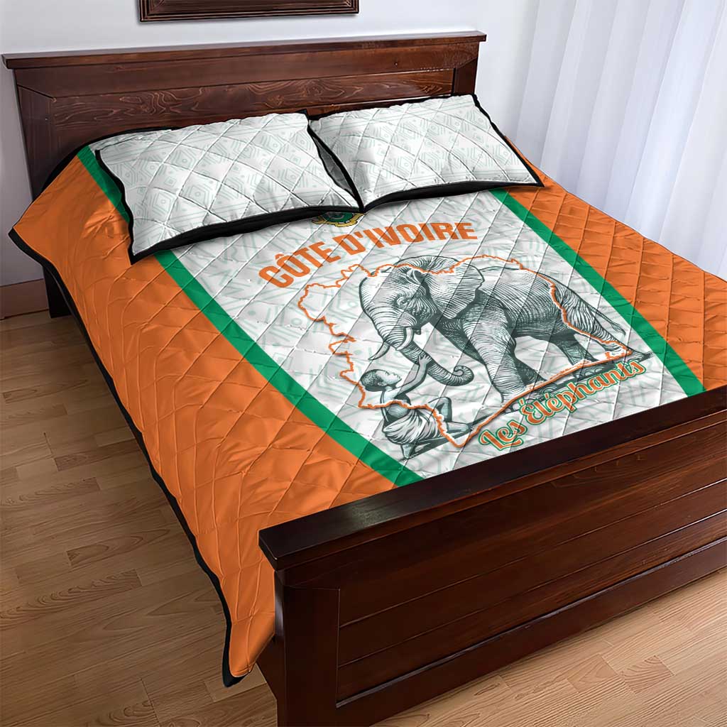 Ivory Coast Football Quilt Bed Set 2026 Cote d'Ivoire Les Elephants White Version - African Pride