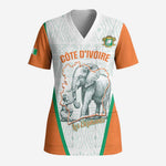 Custom Ivory Coast Football Scrub Top 2026 Cote d'Ivoire Les Elephants White Version - African Pride