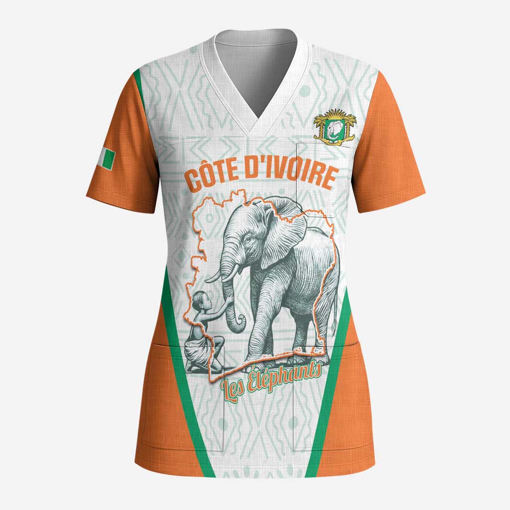 Custom Ivory Coast Football Scrub Top 2026 Cote d'Ivoire Les Elephants White Version - African Pride