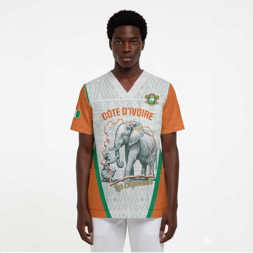 Custom Ivory Coast Football Scrub Top 2026 Cote d'Ivoire Les Elephants White Version - African Pride