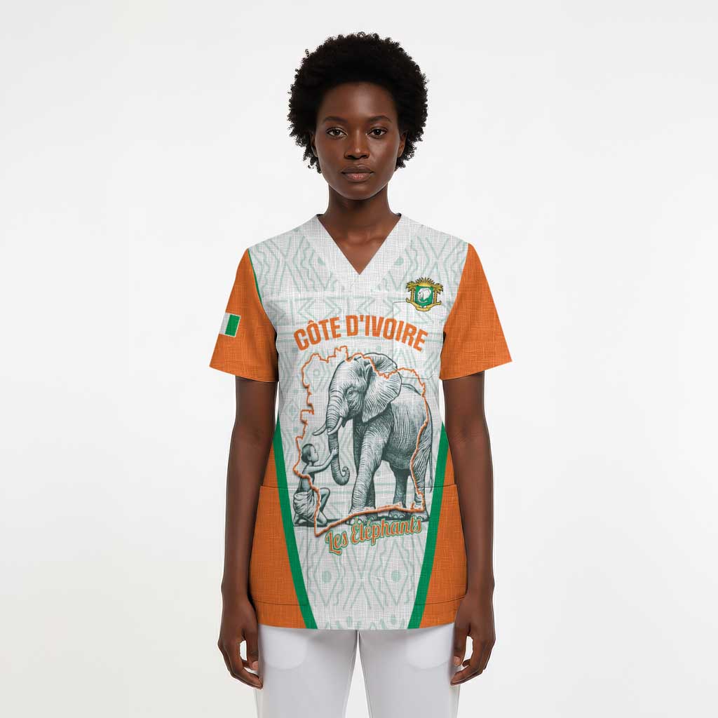Custom Ivory Coast Football Scrub Top 2026 Cote d'Ivoire Les Elephants White Version - African Pride