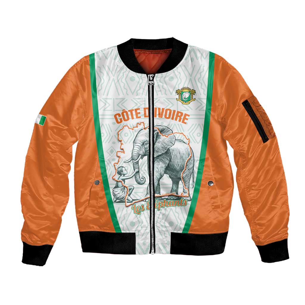 Custom Ivory Coast Football Sleeve Zip Bomber Jacket 2026 Cote d'Ivoire Les Elephants White Version - African Pride