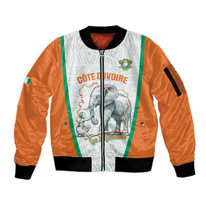 Custom Ivory Coast Football Sleeve Zip Bomber Jacket 2026 Cote d'Ivoire Les Elephants White Version - African Pride