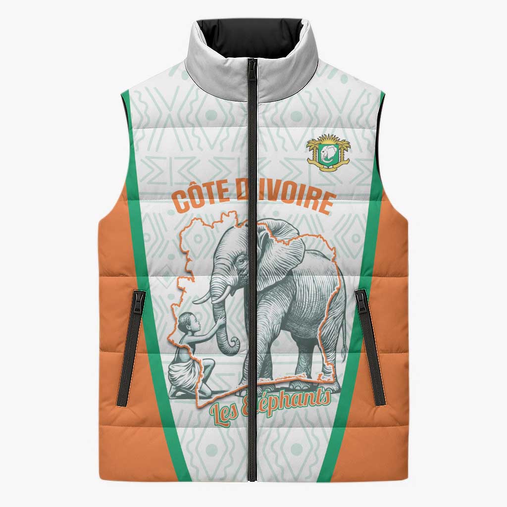 Custom Ivory Coast Football Sleeveless Puffer Jacket 2026 Cote d'Ivoire Les Elephants White Version - African Pride