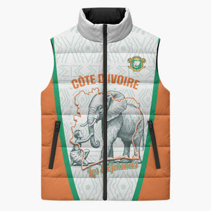 Custom Ivory Coast Football Sleeveless Puffer Jacket 2026 Cote d'Ivoire Les Elephants White Version - African Pride