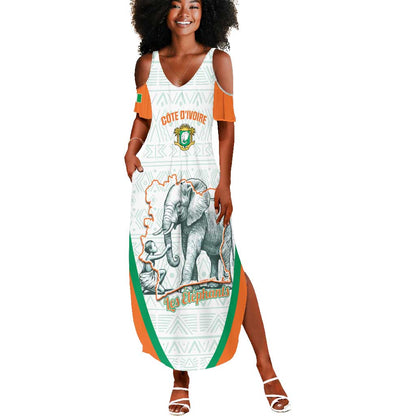 Custom Ivory Coast Football Summer Maxi Dress 2026 Cote d'Ivoire Les Elephants White Version LT14