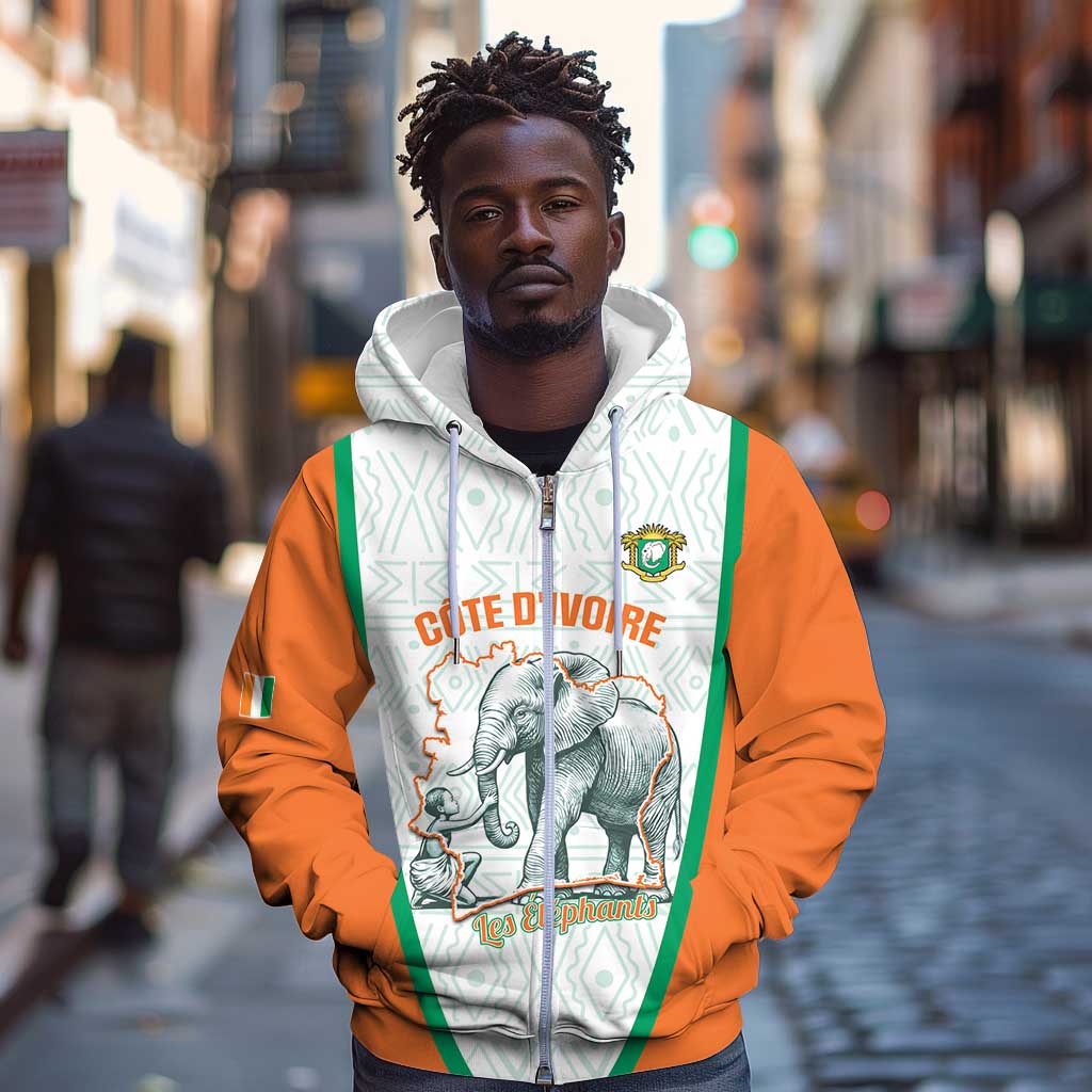 Custom Ivory Coast Football Zip Hoodie 2026 Cote d'Ivoire Les Elephants White Version - African Pride