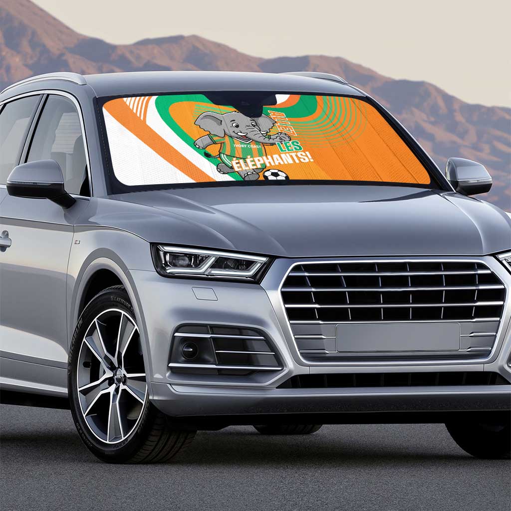 Ivory Coast Football Auto Sun Shade 2026 Allez Les Elephants Cute Mascot - African Pride