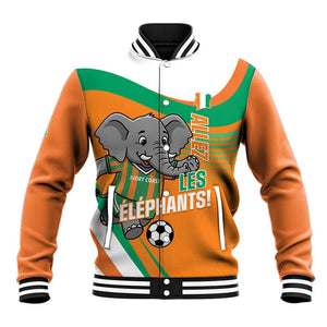 Custom Ivory Coast Football Baseball Jacket 2026 Allez Les Elephants Cute Mascot - African Pride