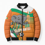 Custom Ivory Coast Football Bomber Puffer Jacket 2026 Allez Les Elephants Cute Mascot - African Pride
