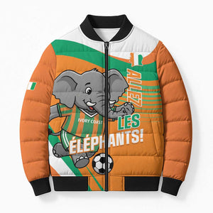 Custom Ivory Coast Football Bomber Puffer Jacket 2026 Allez Les Elephants Cute Mascot - African Pride