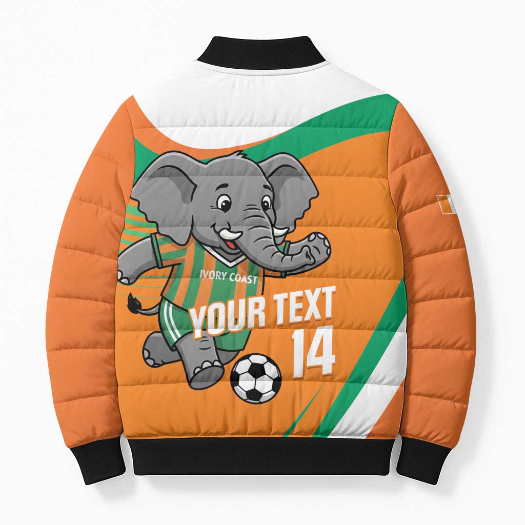 Custom Ivory Coast Football Bomber Puffer Jacket 2026 Allez Les Elephants Cute Mascot - African Pride
