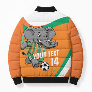 Custom Ivory Coast Football Bomber Puffer Jacket 2026 Allez Les Elephants Cute Mascot - African Pride
