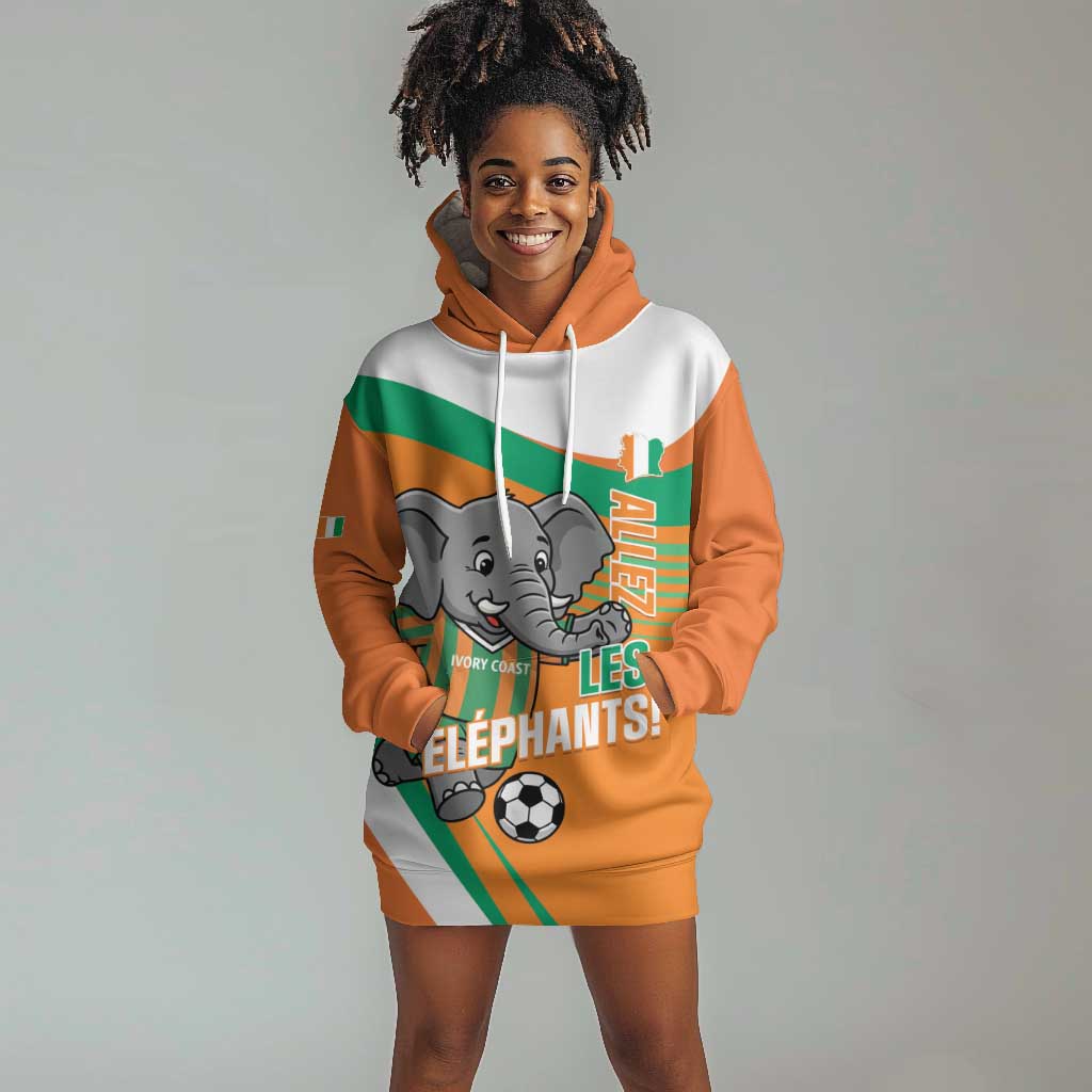 Custom Ivory Coast Football Hoodie Dress 2026 Allez Les Elephants Cute Mascot - African Pride