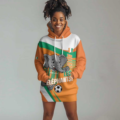 Custom Ivory Coast Football Hoodie Dress 2026 Allez Les Elephants Cute Mascot - African Pride