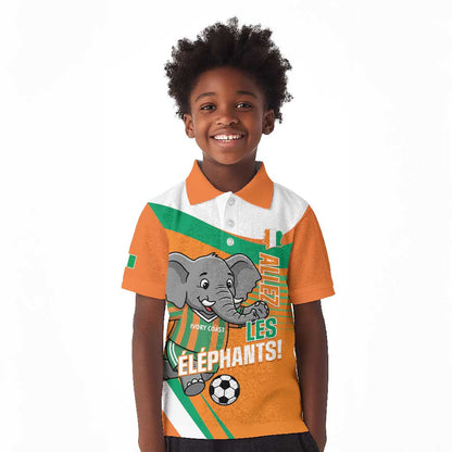 Custom Ivory Coast Football Kid Polo Shirt 2026 Allez Les Elephants Cute Mascot LT14