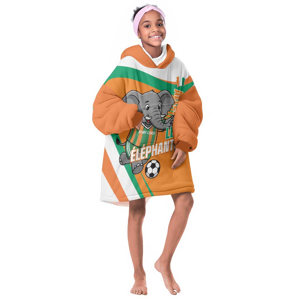 Custom Ivory Coast Football Kid Wearable Blanket Hoodie 2026 Allez Les Elephants Cute Mascot - African Pride