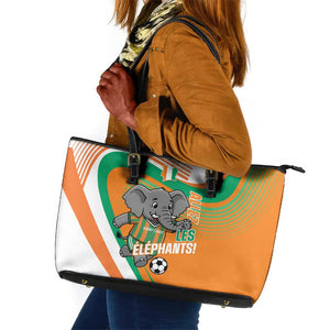 Ivory Coast Football Leather Tote Bag 2026 Allez Les Elephants Cute Mascot - African Pride