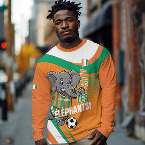 Custom Ivory Coast Football Long Sleeve Shirt 2026 Allez Les Elephants Cute Mascot - African Pride