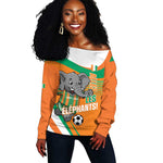 Custom Ivory Coast Football Off Shoulder Sweater 2026 Allez Les Elephants Cute Mascot - African Pride