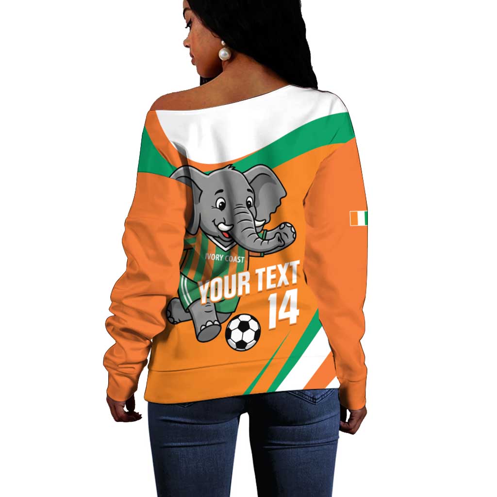 Custom Ivory Coast Football Off Shoulder Sweater 2026 Allez Les Elephants Cute Mascot - African Pride