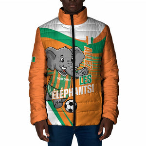 Custom Ivory Coast Football Padded Jacket 2026 Allez Les Elephants Cute Mascot - African Pride