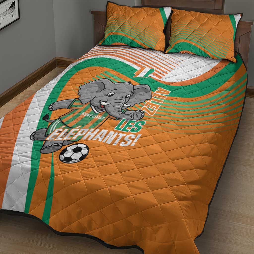Ivory Coast Football Quilt Bed Set 2026 Allez Les Elephants Cute Mascot - African Pride