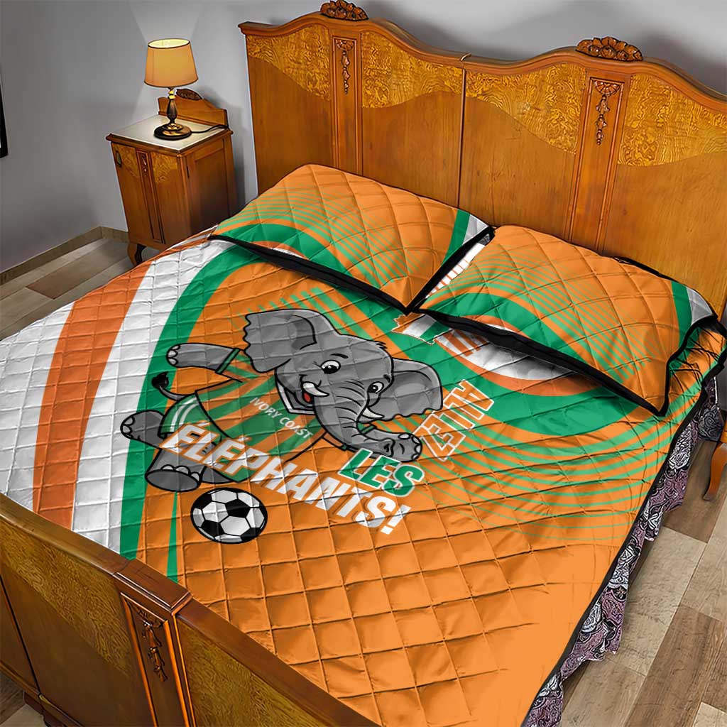 Ivory Coast Football Quilt Bed Set 2026 Allez Les Elephants Cute Mascot - African Pride