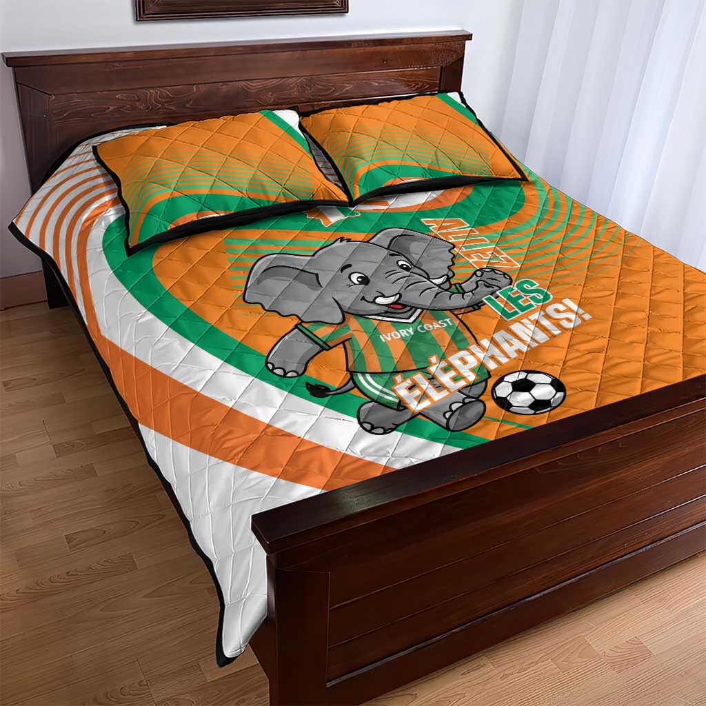 Ivory Coast Football Quilt Bed Set 2026 Allez Les Elephants Cute Mascot - African Pride