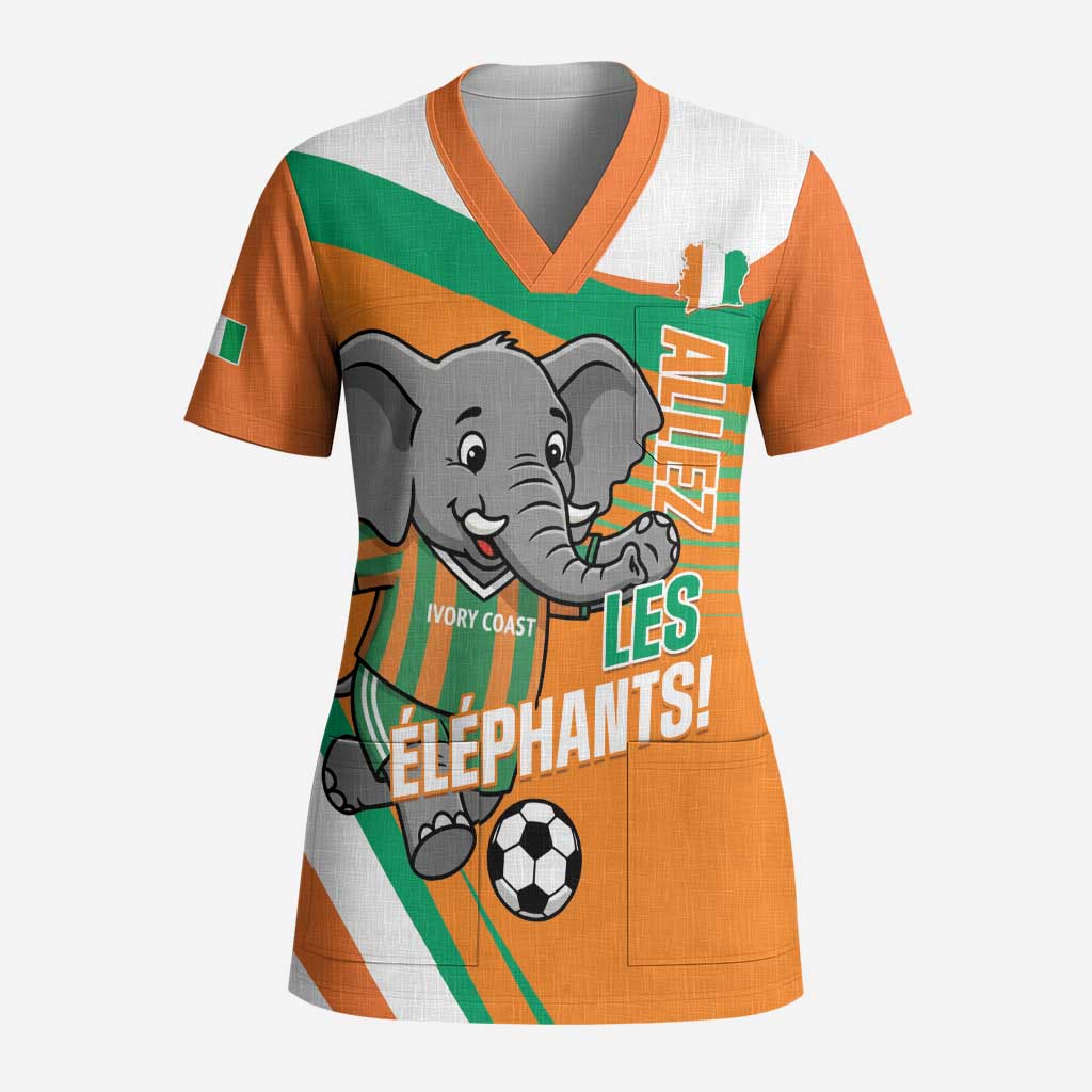 Custom Ivory Coast Football Scrub Top 2026 Allez Les Elephants Cute Mascot - African Pride