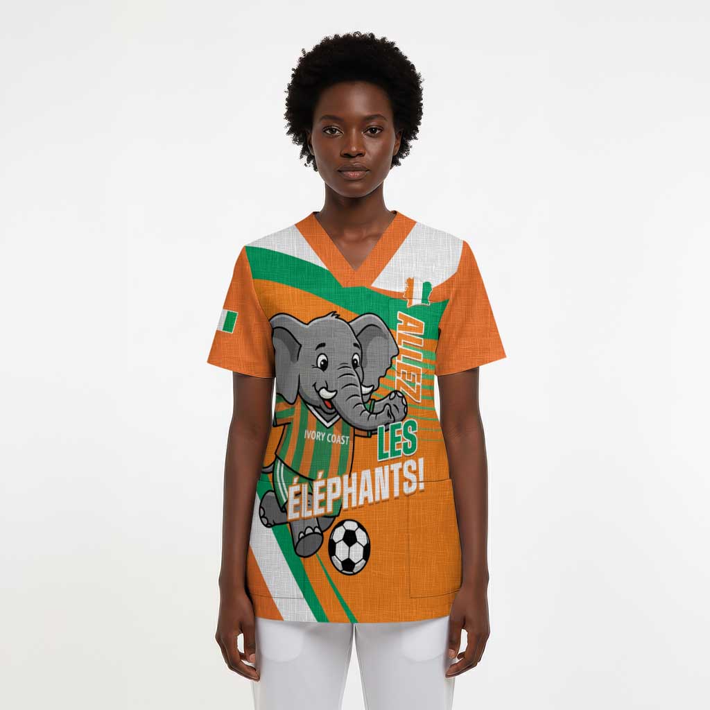 Custom Ivory Coast Football Scrub Top 2026 Allez Les Elephants Cute Mascot - African Pride