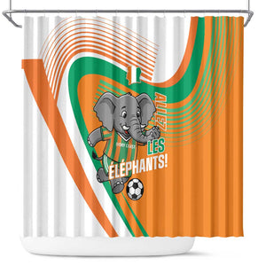 Ivory Coast Football Shower Curtain 2026 Allez Les Elephants Cute Mascot - African Pride