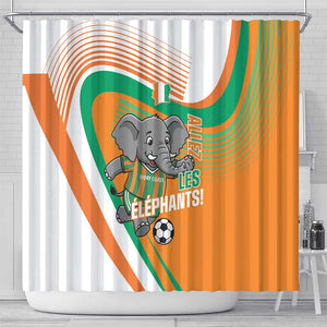 Ivory Coast Football Shower Curtain 2026 Allez Les Elephants Cute Mascot - African Pride