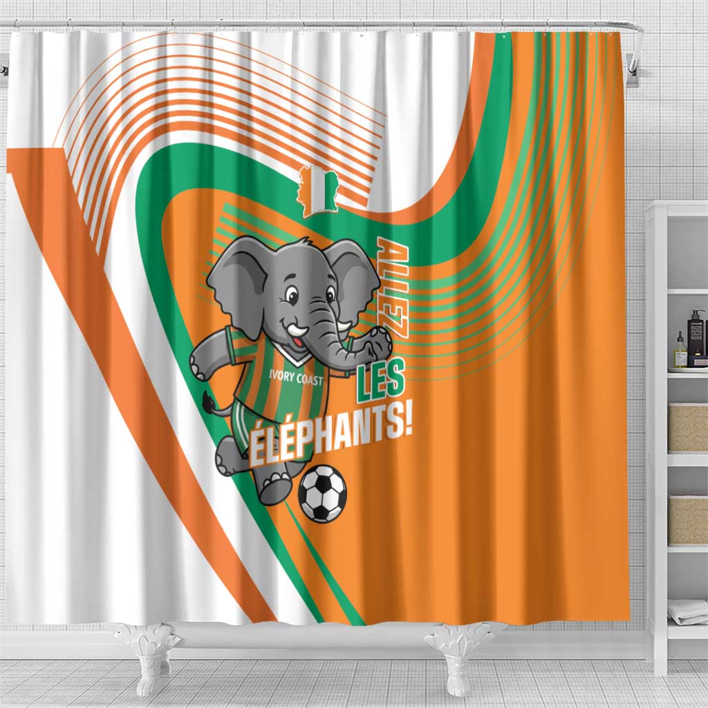 Ivory Coast Football Shower Curtain 2026 Allez Les Elephants Cute Mascot - African Pride