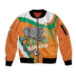 Custom Ivory Coast Football Sleeve Zip Bomber Jacket 2026 Allez Les Elephants Cute Mascot - African Pride