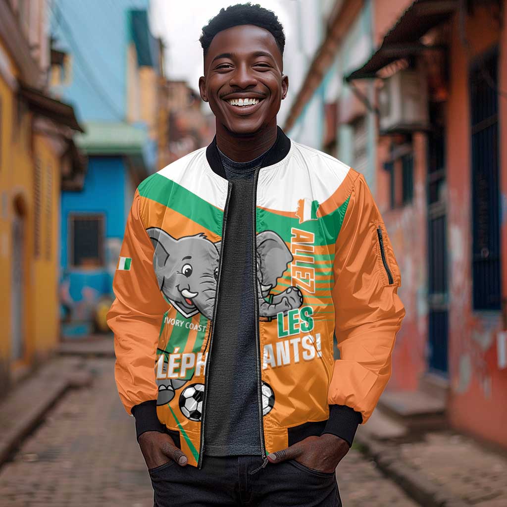 Custom Ivory Coast Football Sleeve Zip Bomber Jacket 2026 Allez Les Elephants Cute Mascot - African Pride