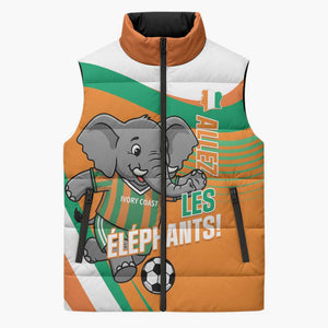 Custom Ivory Coast Football Sleeveless Puffer Jacket 2026 Allez Les Elephants Cute Mascot - African Pride