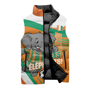 Custom Ivory Coast Football Sleeveless Puffer Jacket 2026 Allez Les Elephants Cute Mascot - African Pride
