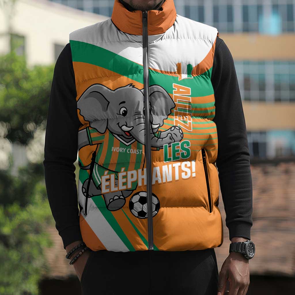 Custom Ivory Coast Football Sleeveless Puffer Jacket 2026 Allez Les Elephants Cute Mascot - African Pride