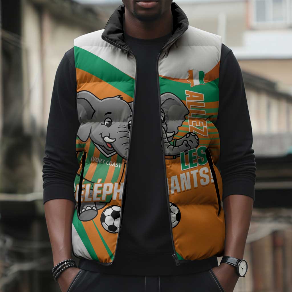 Custom Ivory Coast Football Sleeveless Puffer Jacket 2026 Allez Les Elephants Cute Mascot - African Pride