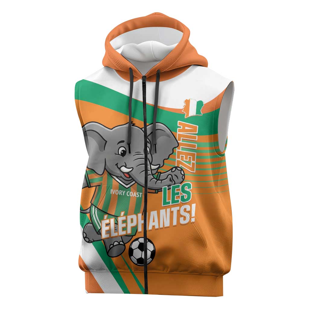 Custom Ivory Coast Football Sleeveless Zip Hoodie 2026 Allez Les Elephants Cute Mascot - African Pride
