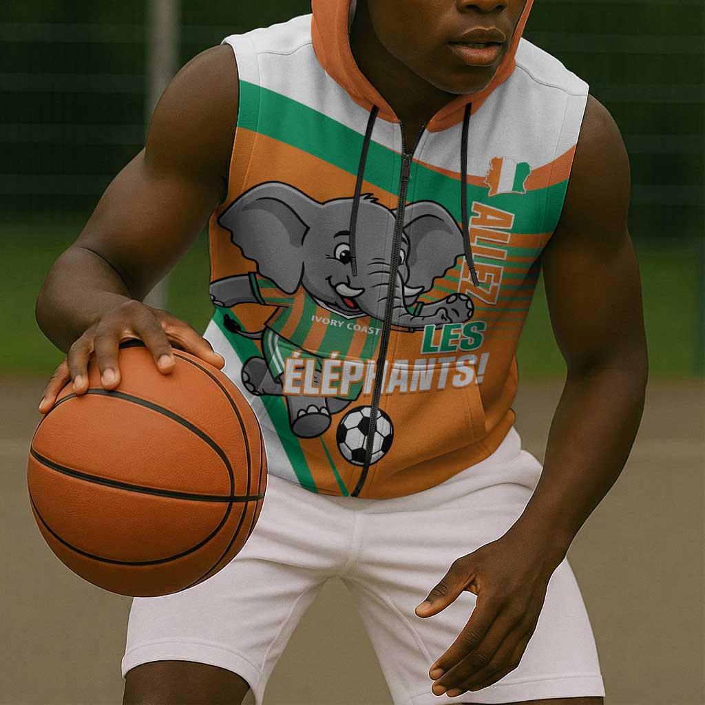 Custom Ivory Coast Football Sleeveless Zip Hoodie 2026 Allez Les Elephants Cute Mascot - African Pride