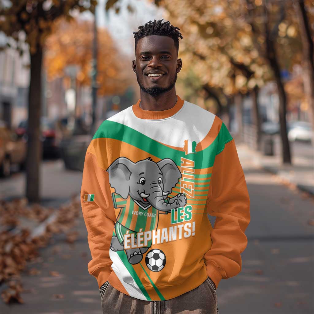 Custom Ivory Coast Football Sweatshirt 2026 Allez Les Elephants Cute Mascot - African Pride