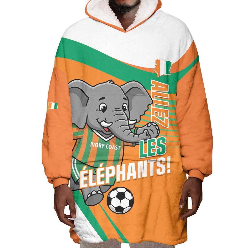 Custom Ivory Coast Football Wearable Blanket Hoodie 2026 Allez Les Elephants Cute Mascot - African Pride