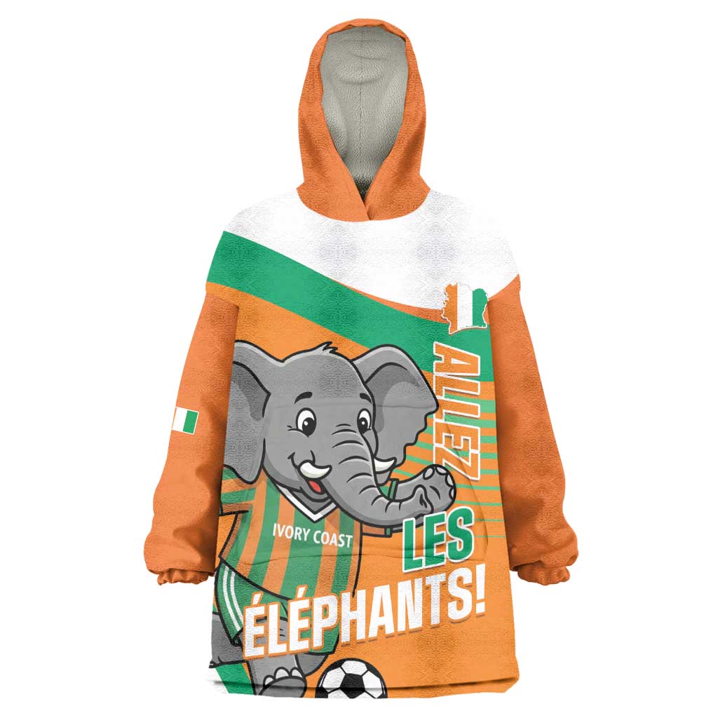 Custom Ivory Coast Football Wearable Blanket Hoodie 2026 Allez Les Elephants Cute Mascot - African Pride