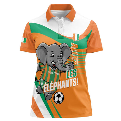Custom Ivory Coast Football Women Polo Shirt 2026 Allez Les Elephants Cute Mascot LT14